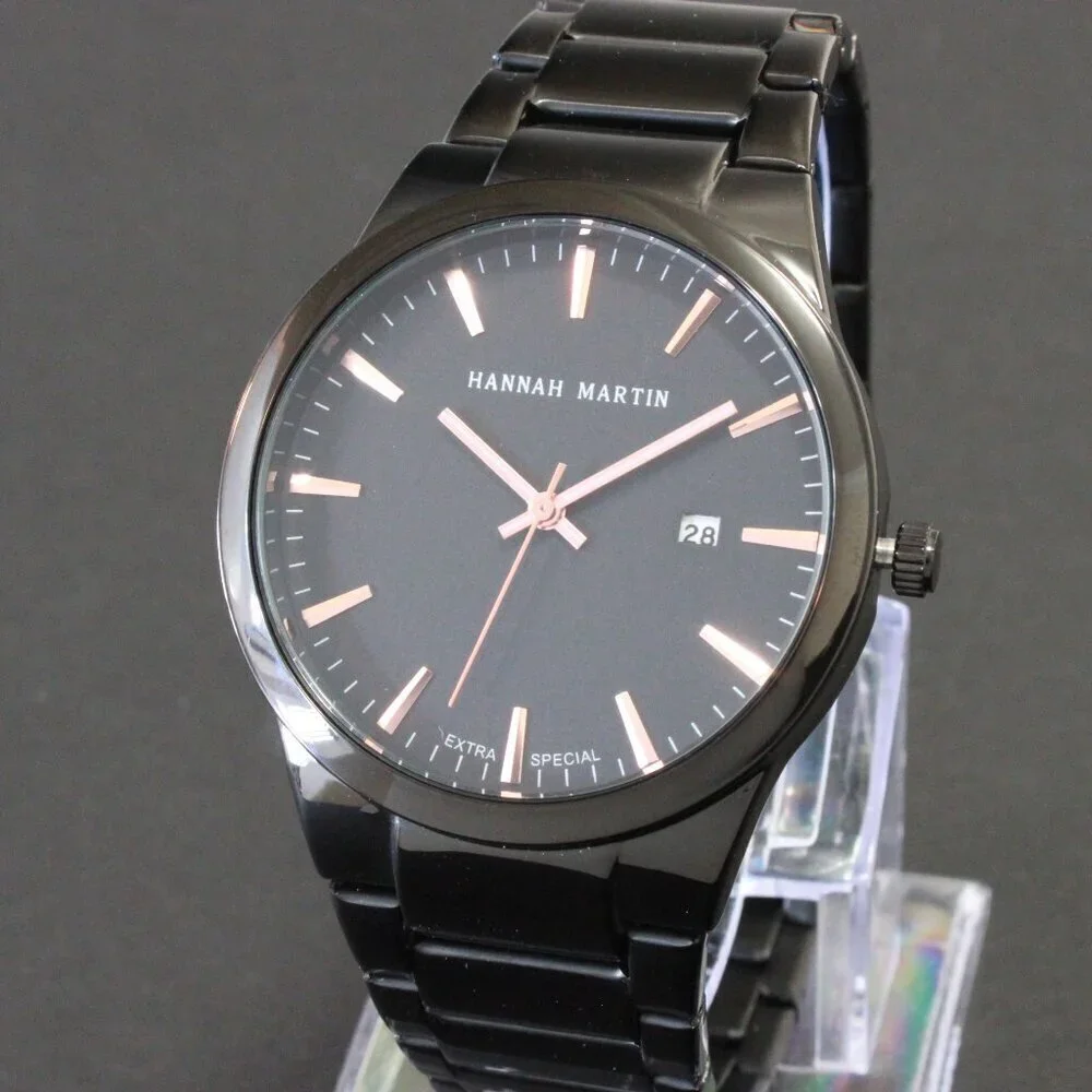 Men's Sports Watch Raised Indices Integrated Bracelet Black Quartz 40mm